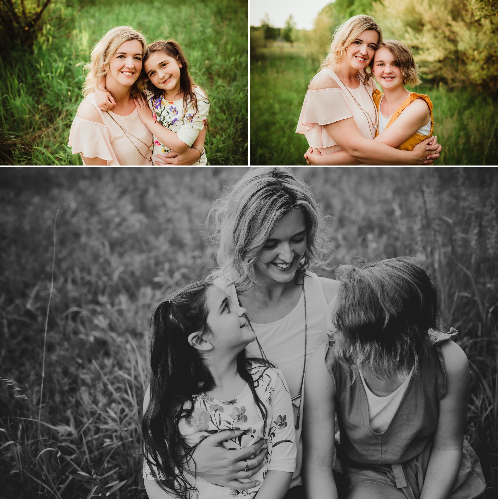 Collage of daughters embracing their mom.