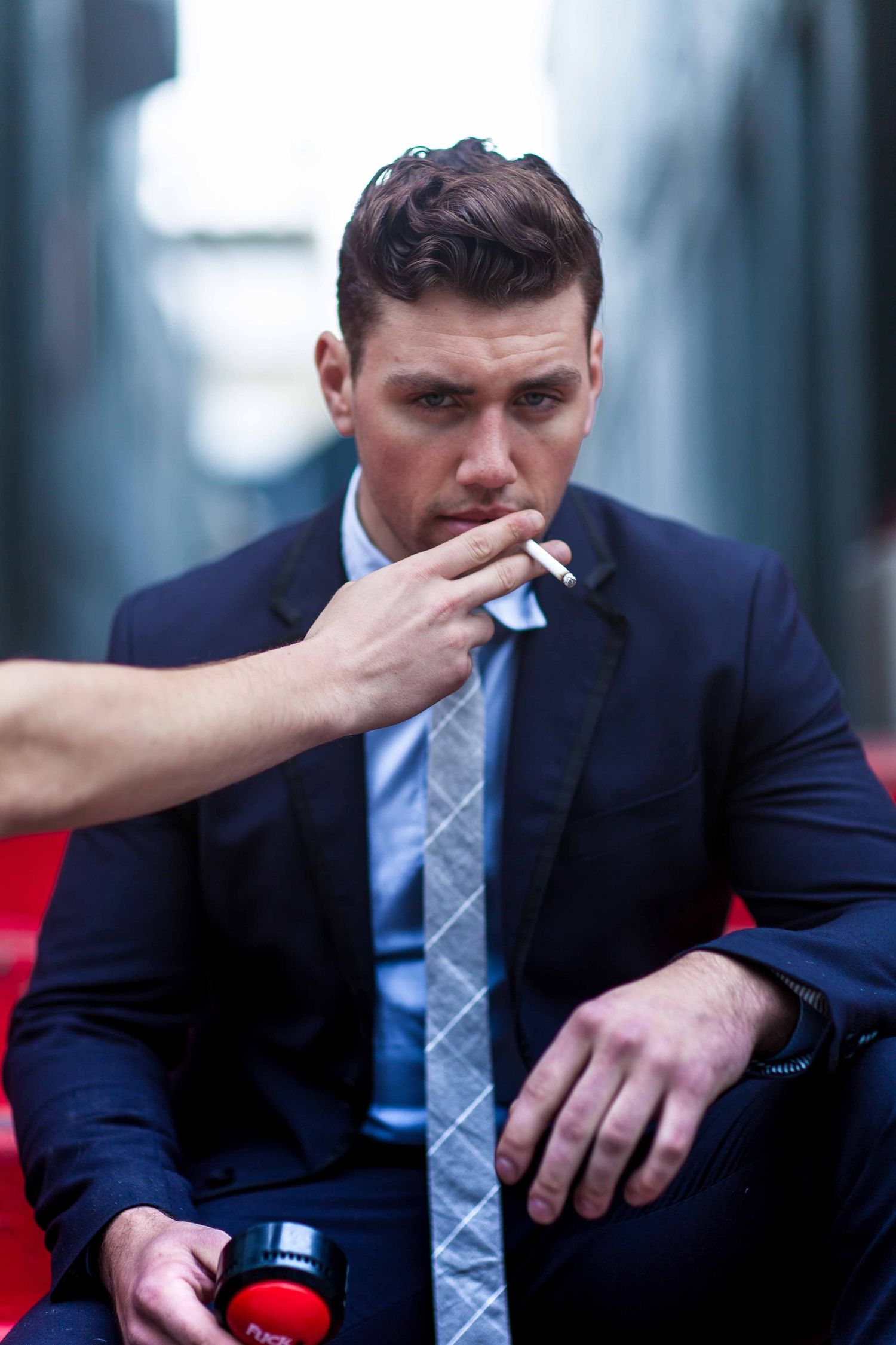 Actor Christian James Smoking in Suit Men's Fashion Trends Handball Court Venice Beach Interview Magazine