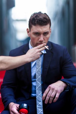 Actor Christian James Smoking in Suit Men's Fashion Trends Handball Court Venice Beach Interview Magazine