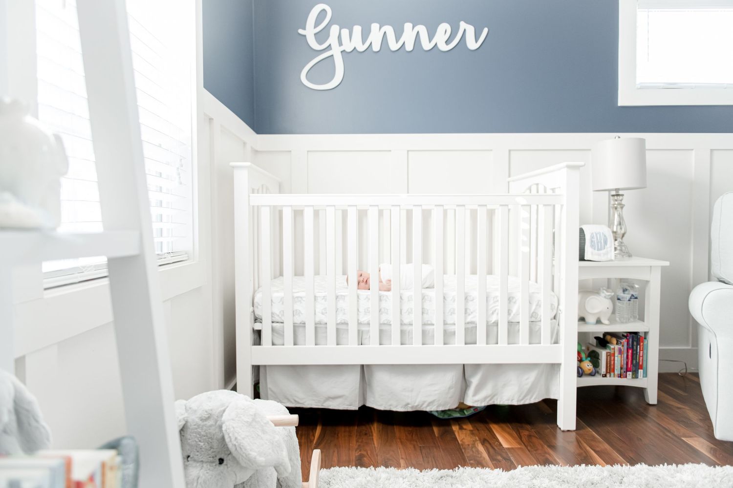 Newborn baby Gunner sleeps in his crib