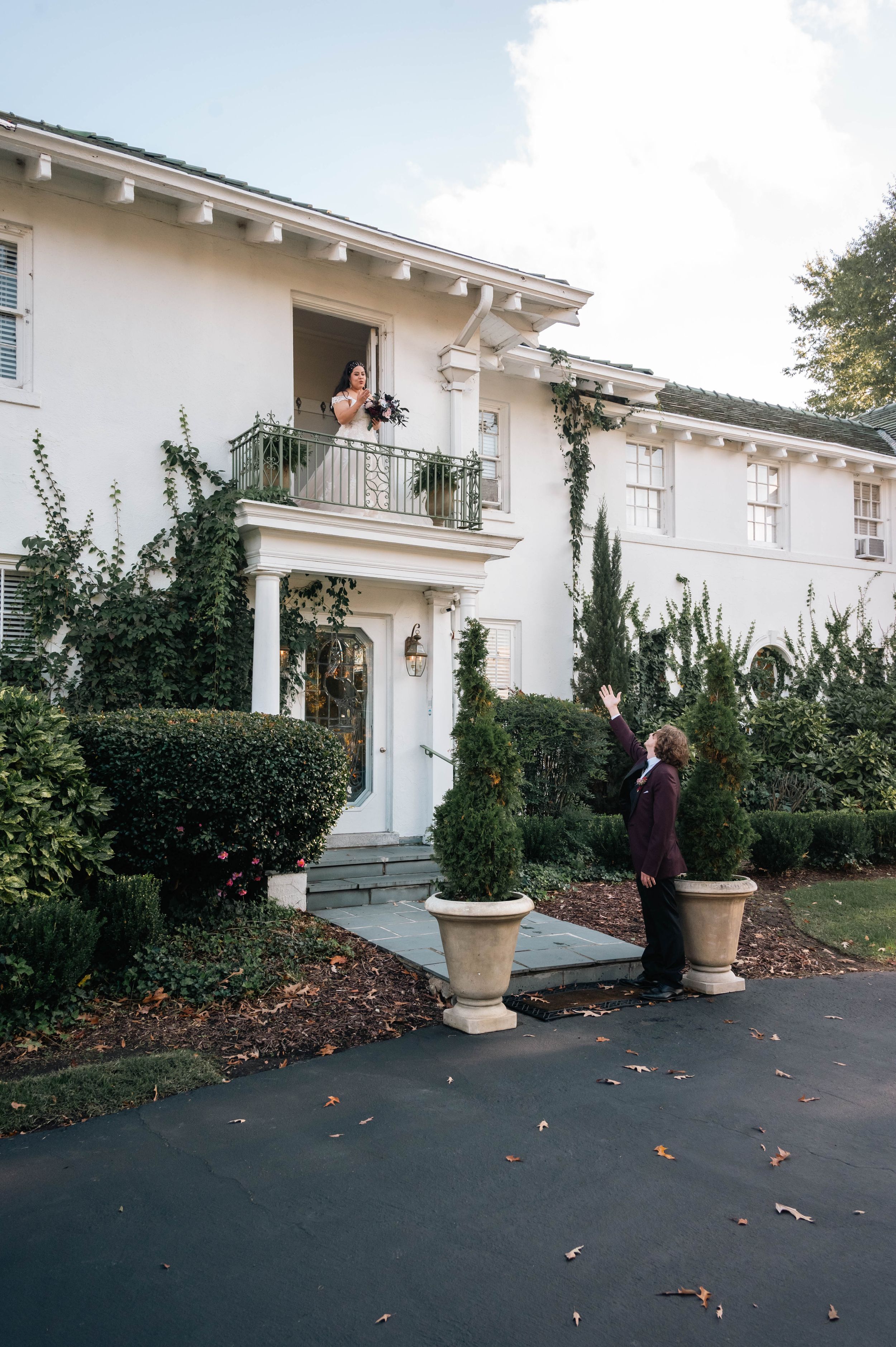 Capturing a tender moment: looking up at his bride at The Finch House, where love takes center stage in every glance