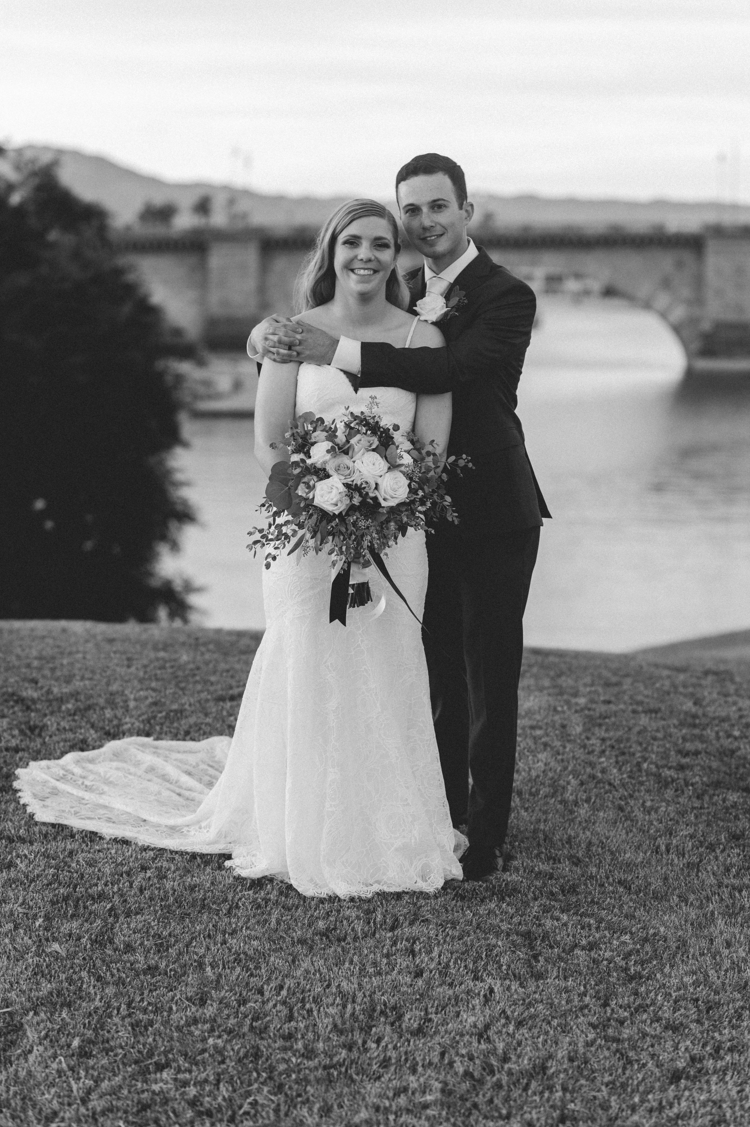 Bride and groom's elegant bridal portraits at London Bridge Resort, capturing the beauty of their love.