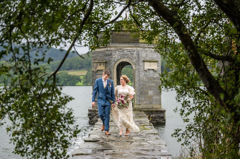 Newlyweds at Storrs Hall on the shores of Windermere