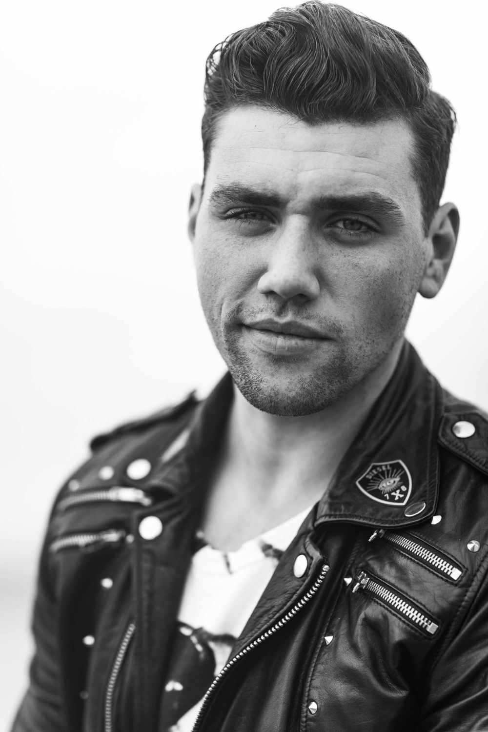 Actor Christian James Diesel Leather Biker Jacket Converse Venice Skate Park California James Dean Tom Ryen Skate Board