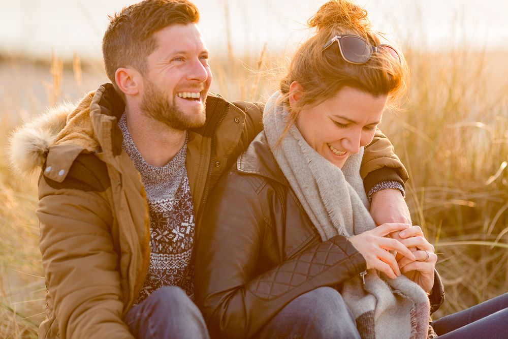 sunset on west whittering beach engagement session