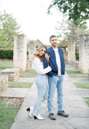 Light and airy film engagement Session at the Rose Gardens and Art Center in Des Moines, Iowa
