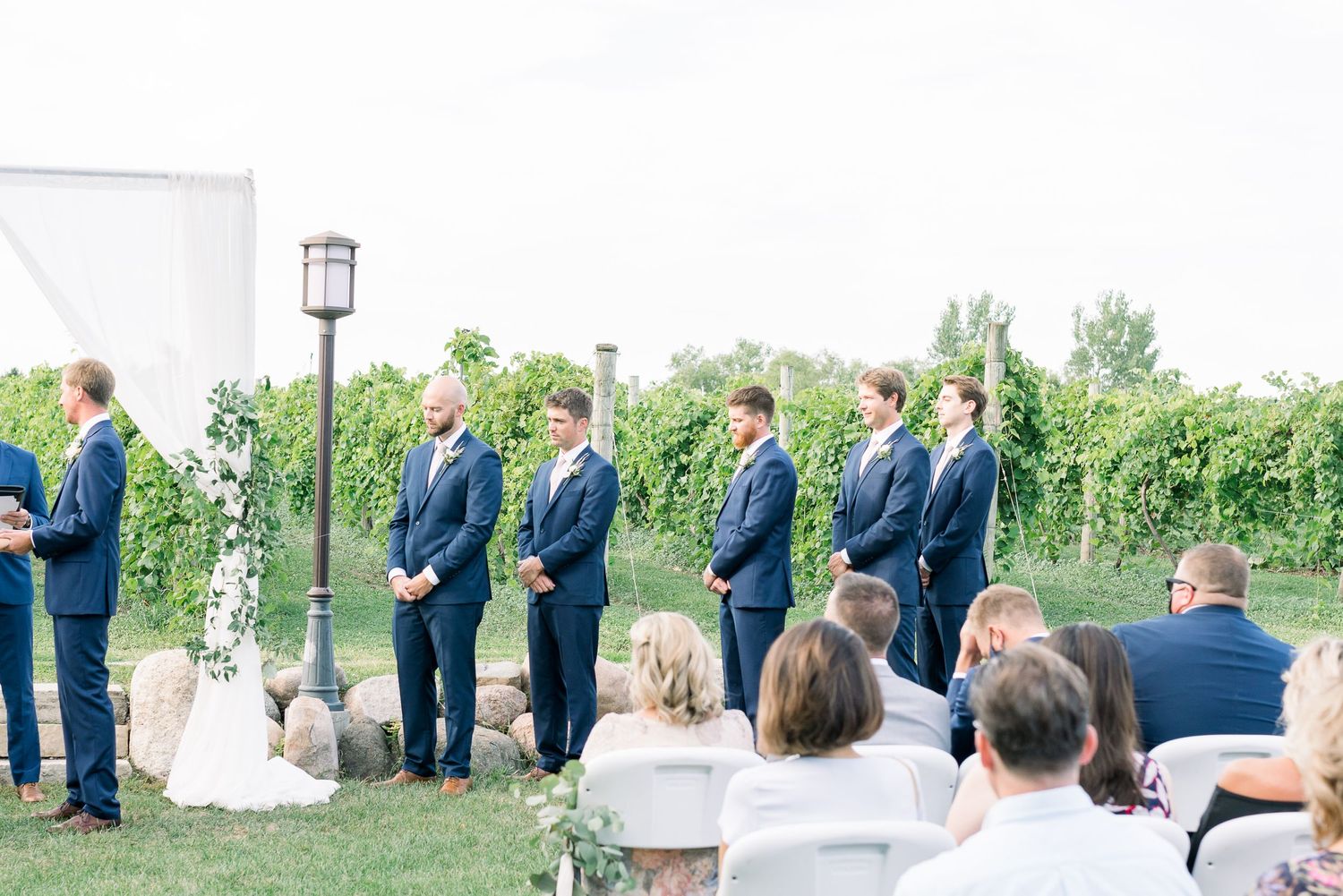 Vineyard photos with white willow events at Prairie Moon Winery wedding in Ames, Iowa