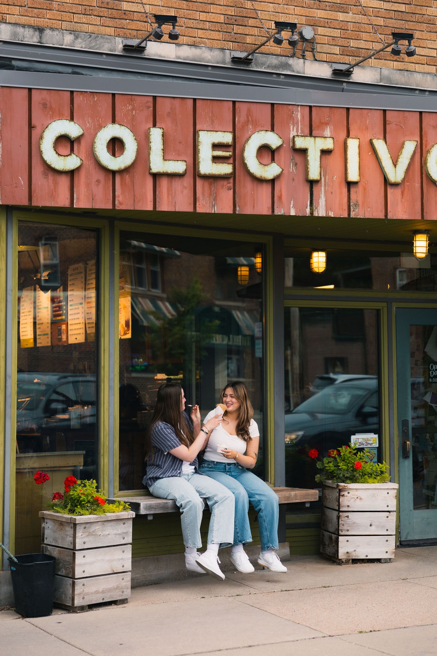 madison wi couples engagement photographer professional photos monroe street colectivo chocolate shoppe ice cream date night lgbtq verona