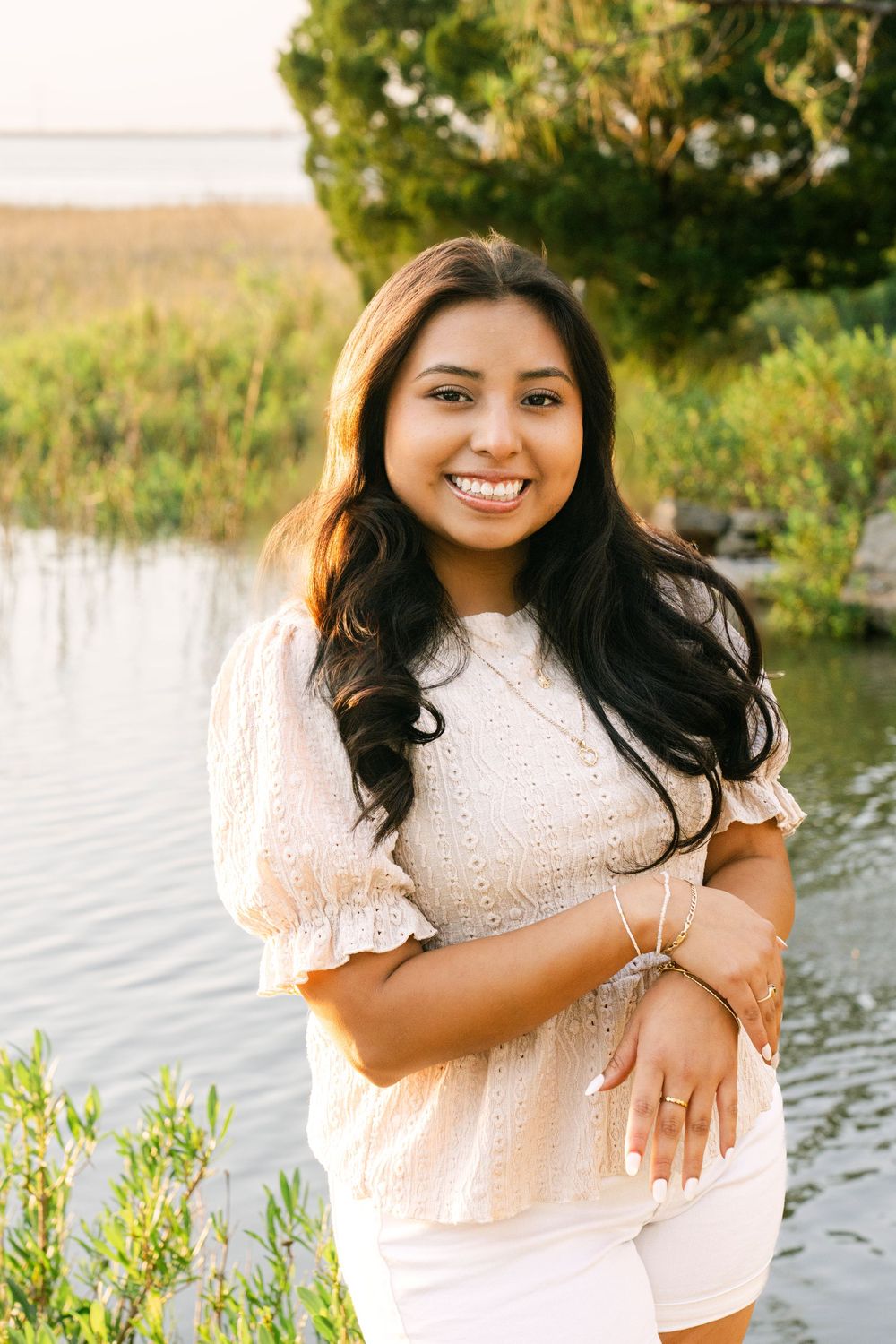 Jekyll Island senior photos with a pink Mini and golden hour light
