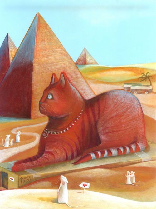 "Gatto - sfinge" illustrazione ad acrilico su carta - vendita