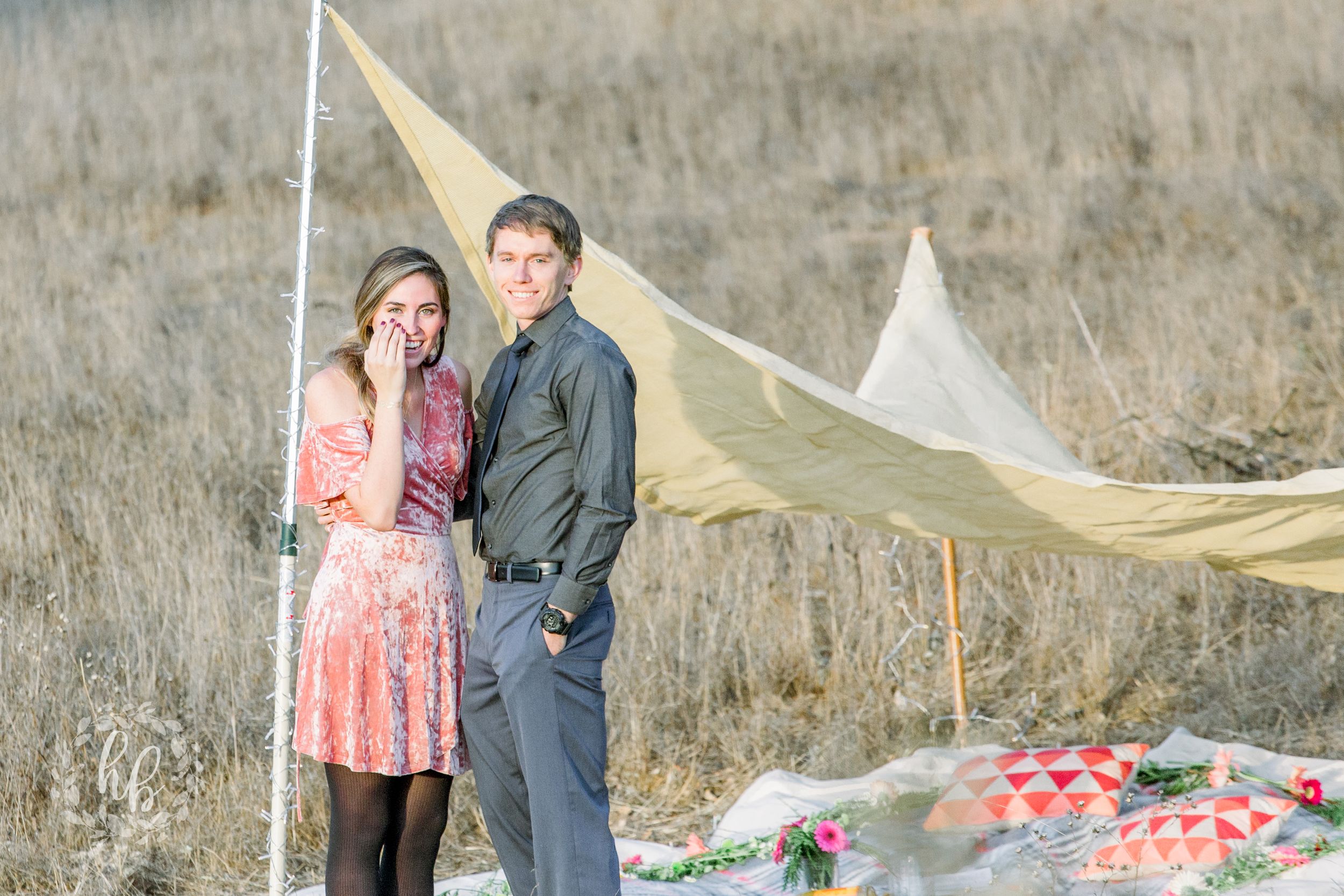 open field sunset proposal engagement photos