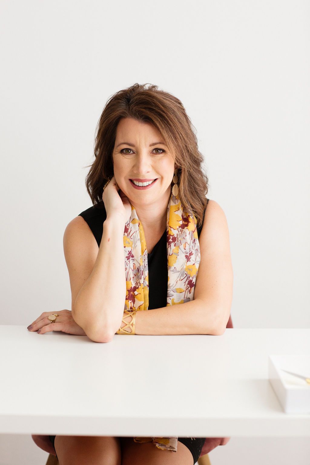 Personal brand portrait of Virtual Assistant in yellow scarf