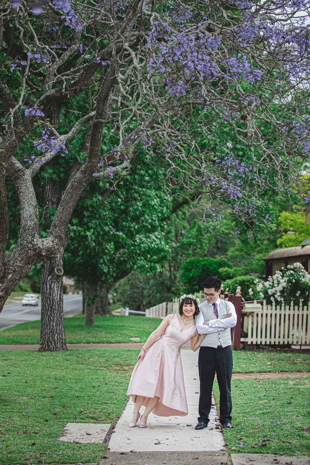 jacaranda tree engagement photography