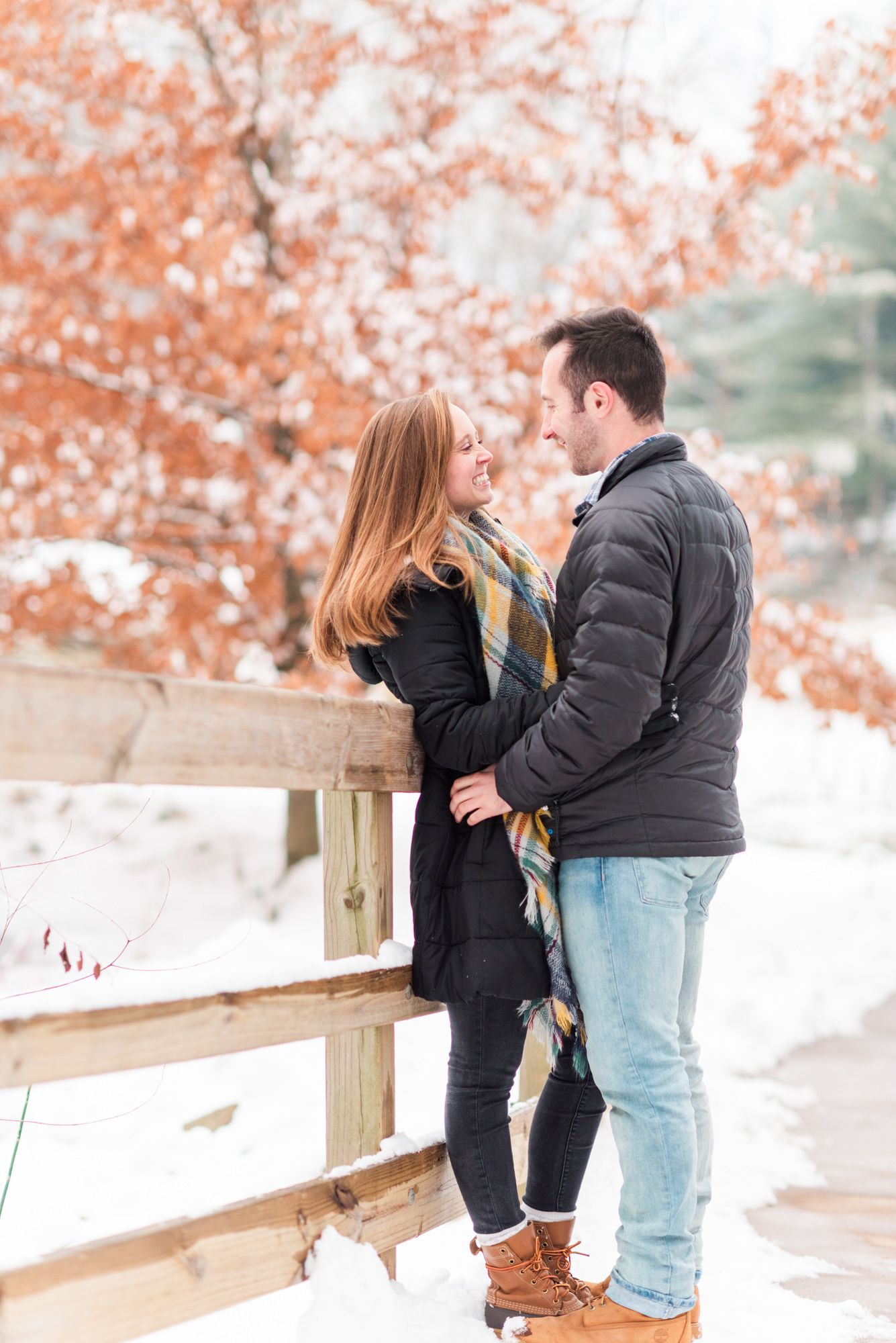 Winter and snow couple engagement in Harrisonburg Virginia
