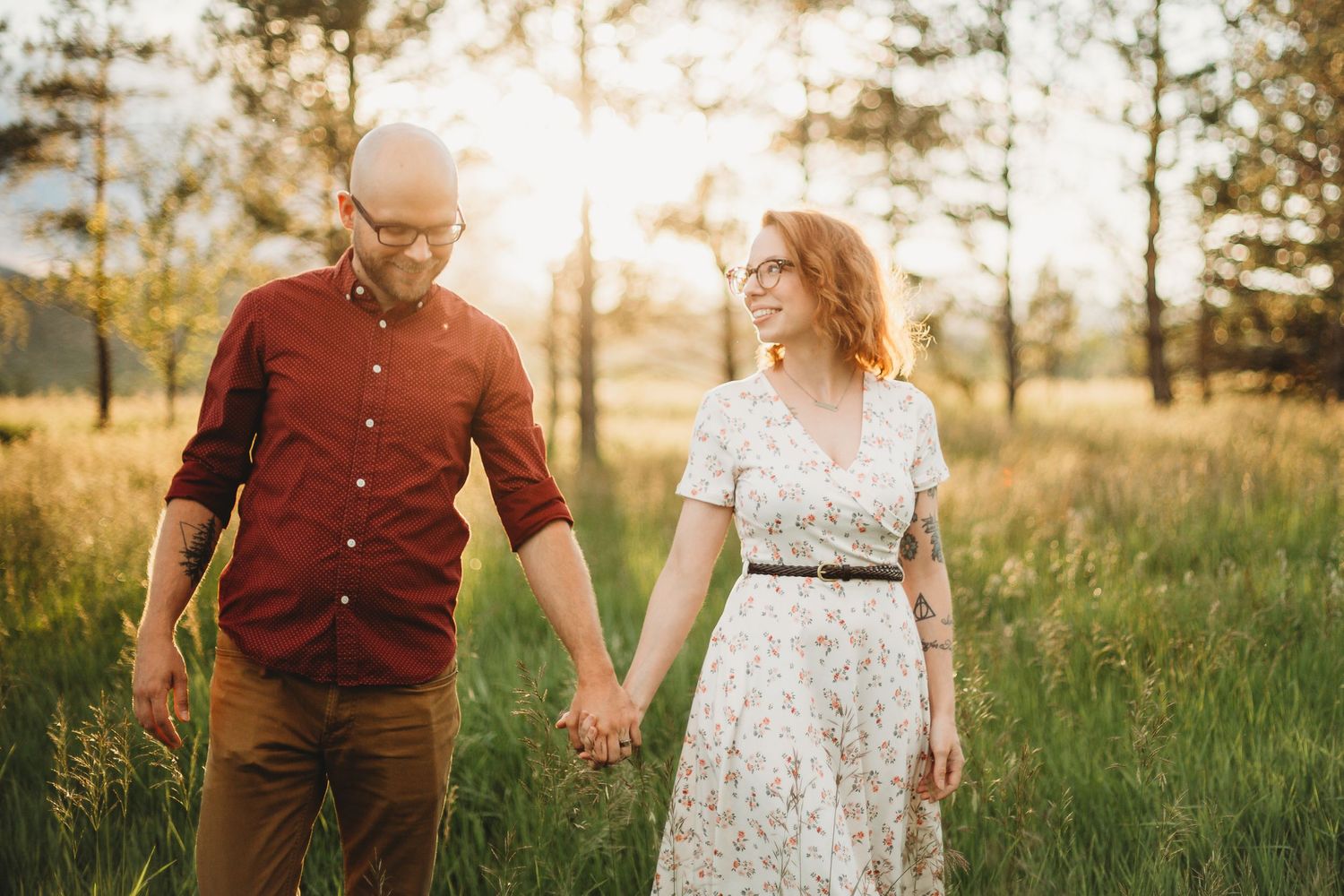 A couple gets their photos taken during their engagement session at Reservoir Ridge Natural Area in Fort Collins.