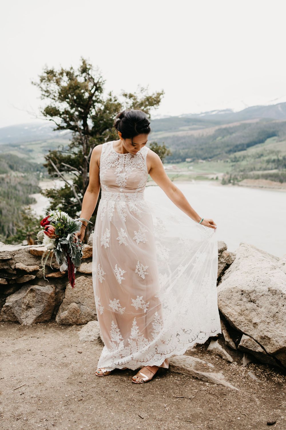 gorgeous lace dress boho wedding mountains colorado