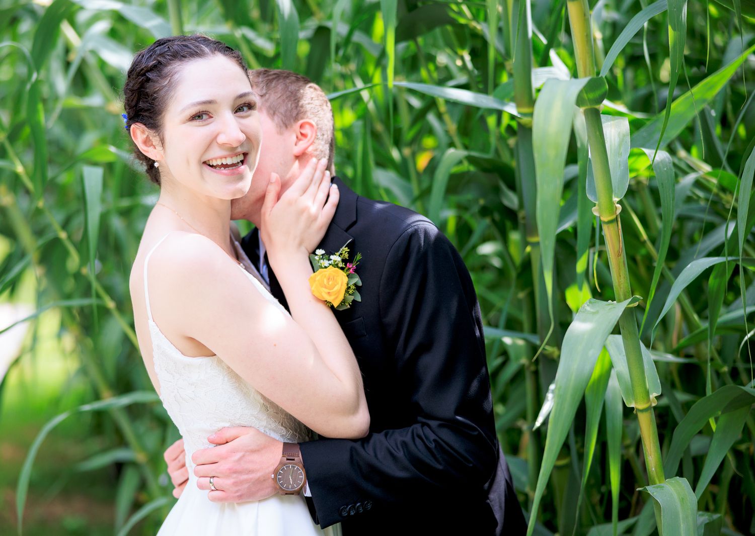 Couple Laughing During Wedding at The Barn at Wolf Creek in Akron, Ohio