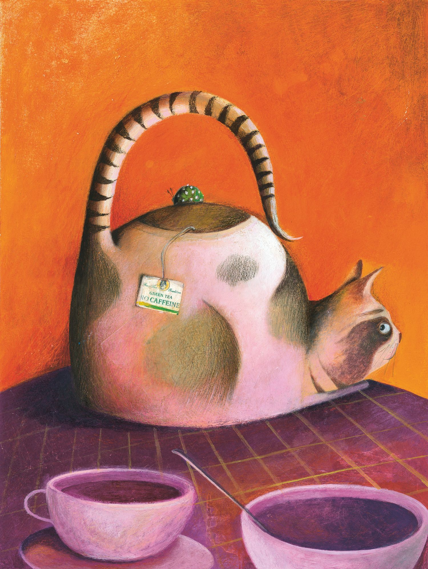 "Gatto - teiera" illustrazione ad acrilico su carta - vendita