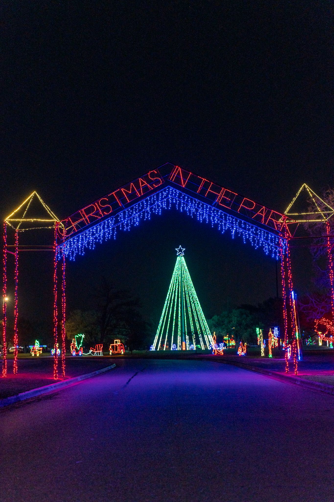 Christmas-Park-Lights-College Station-Texas-road