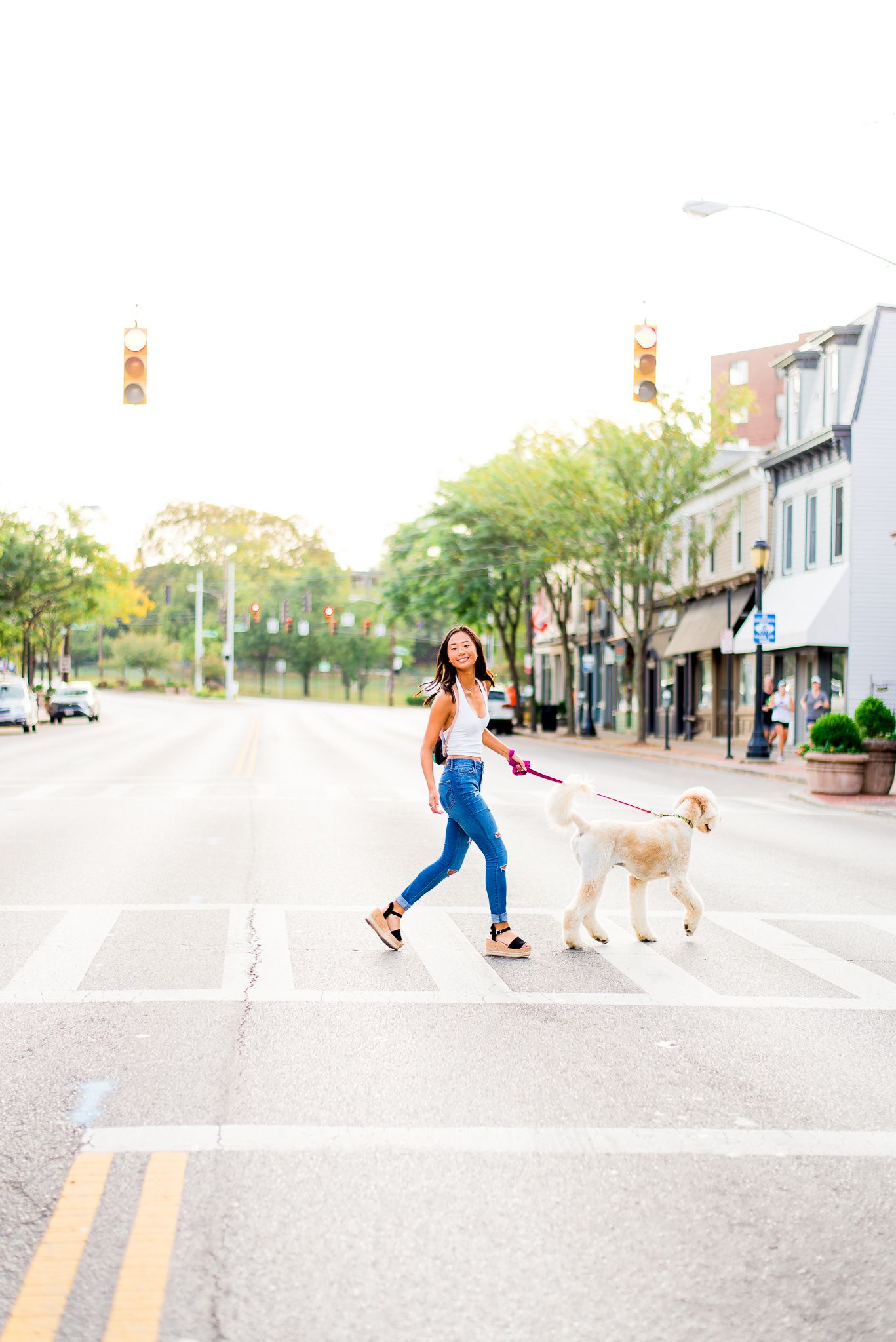 high school senior walking her dog in Obrianville Cincinnati
