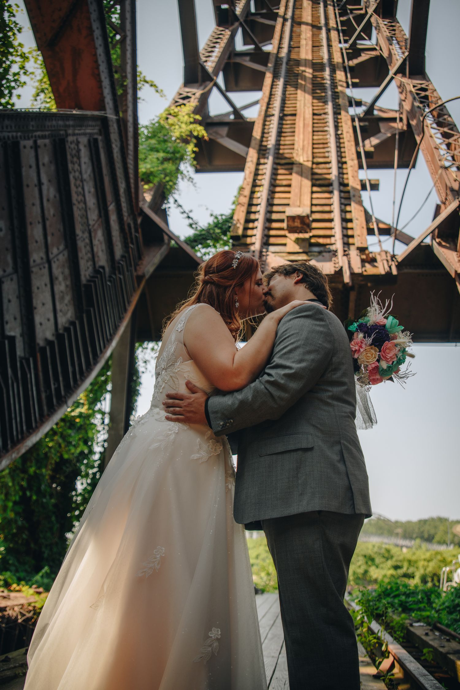 Cleveland Train Bridge, Cleveland Flats Wedding Portraits, Shiny Penny Studios