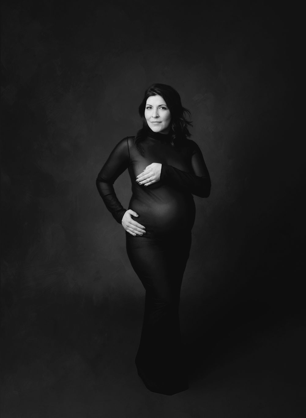 Austin Maternity Photography fine art sheer black dress low key maternity session