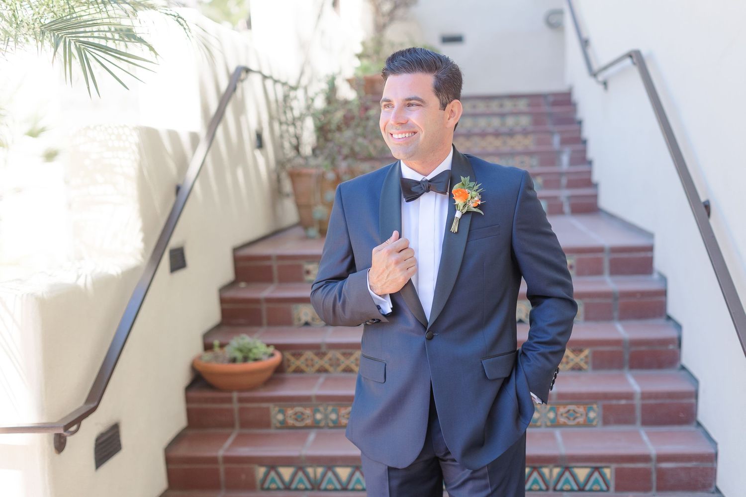Groom in navy tuxedo