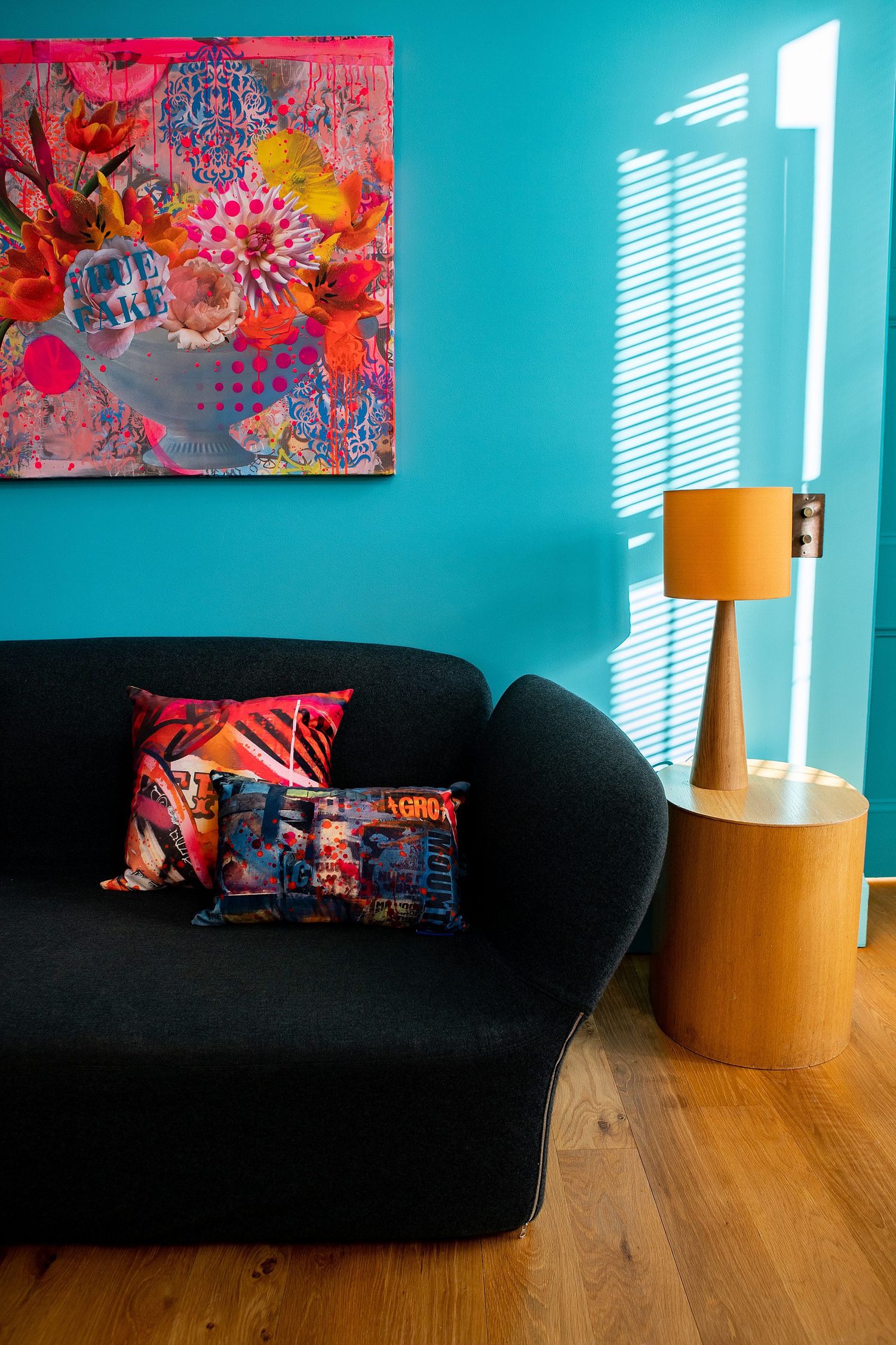 blue happy couch room commercial photographer gloucestershire