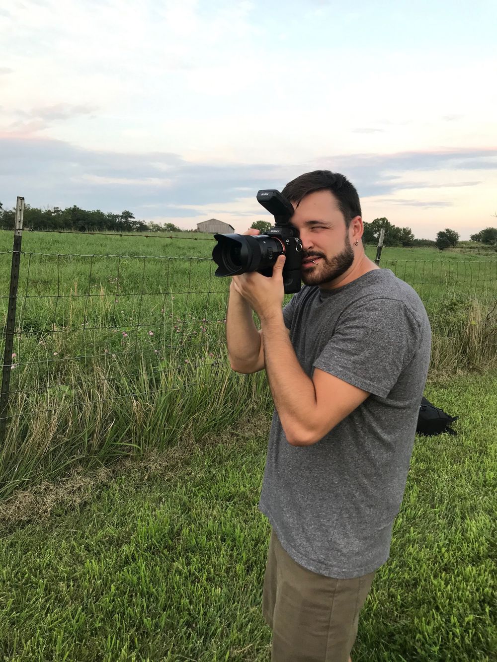 Adam Mescan behind the scenes photos of Aundrey and Ben's engagement session in Saint Catharine, Kentucky.