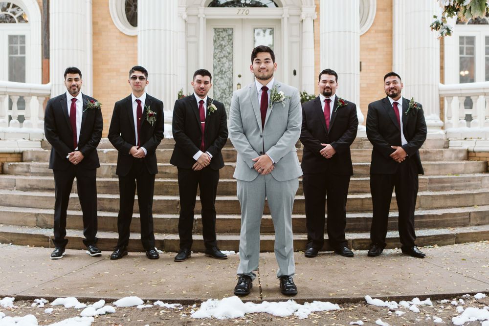 Denver wedding photography inspiration, groom and groomsmen portraits, best Colorado venues, winter wedding