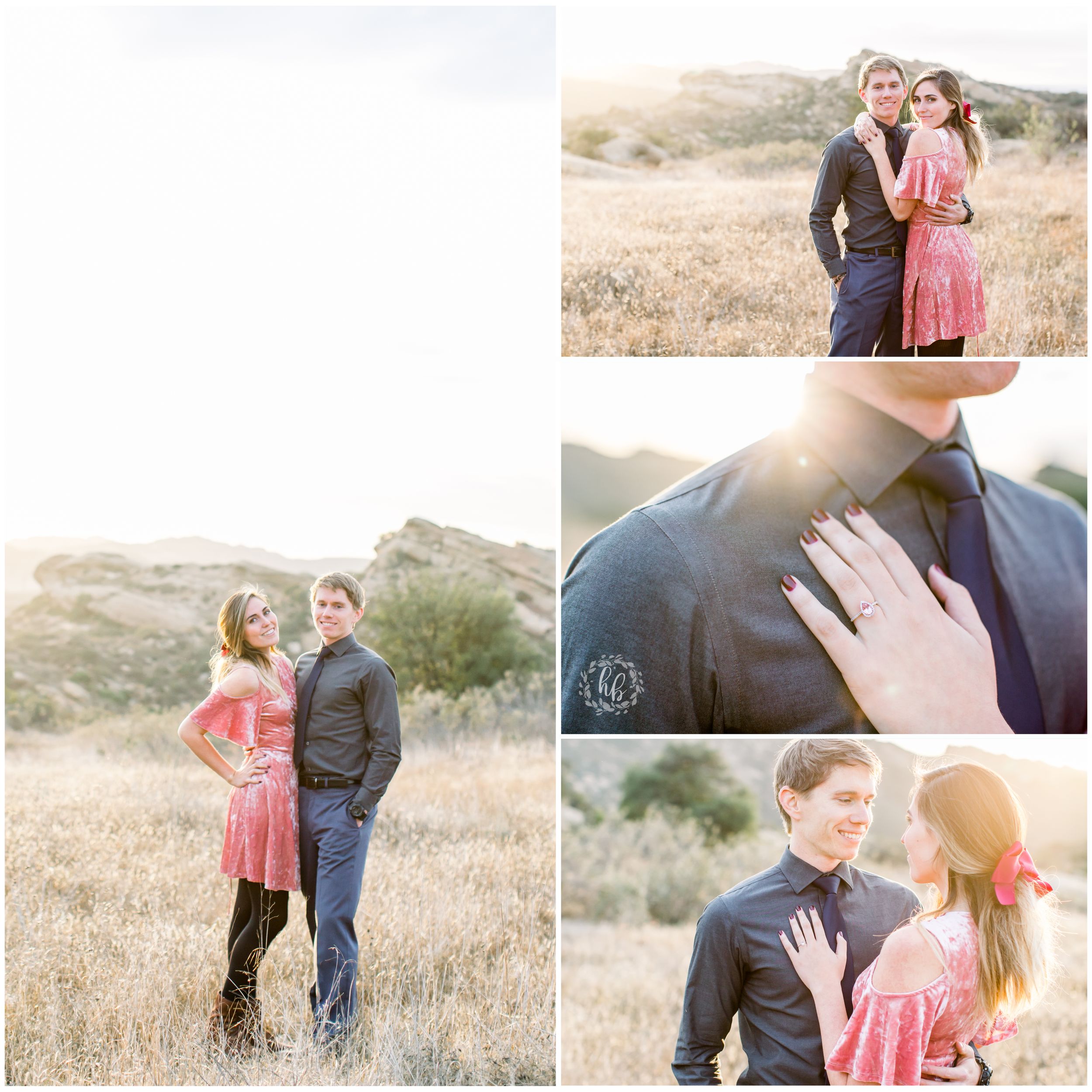 open field sunset proposal engagement photos