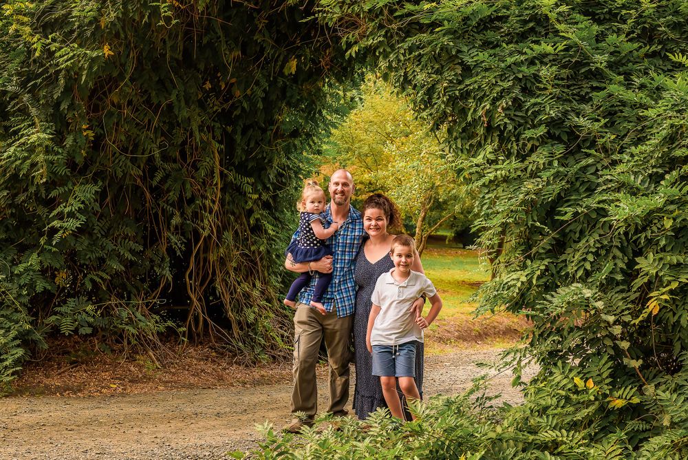 Portrait of family of four at Nobelius Heritage Park Emerald
