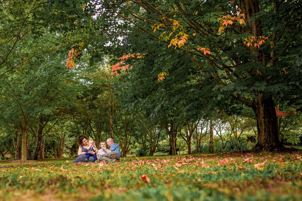Family photograph with Autumn leaves in Melbourne