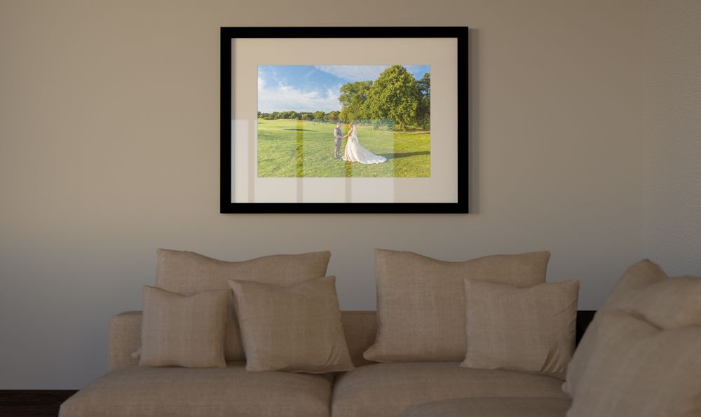 framed wedding print wall mounted in a living room setting by stuart morris photography