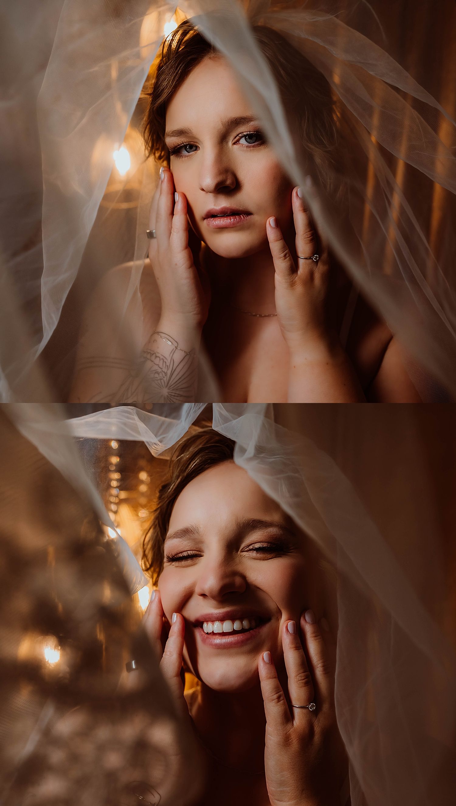 bride under veil giggles by Wisconsin boudoir photographer