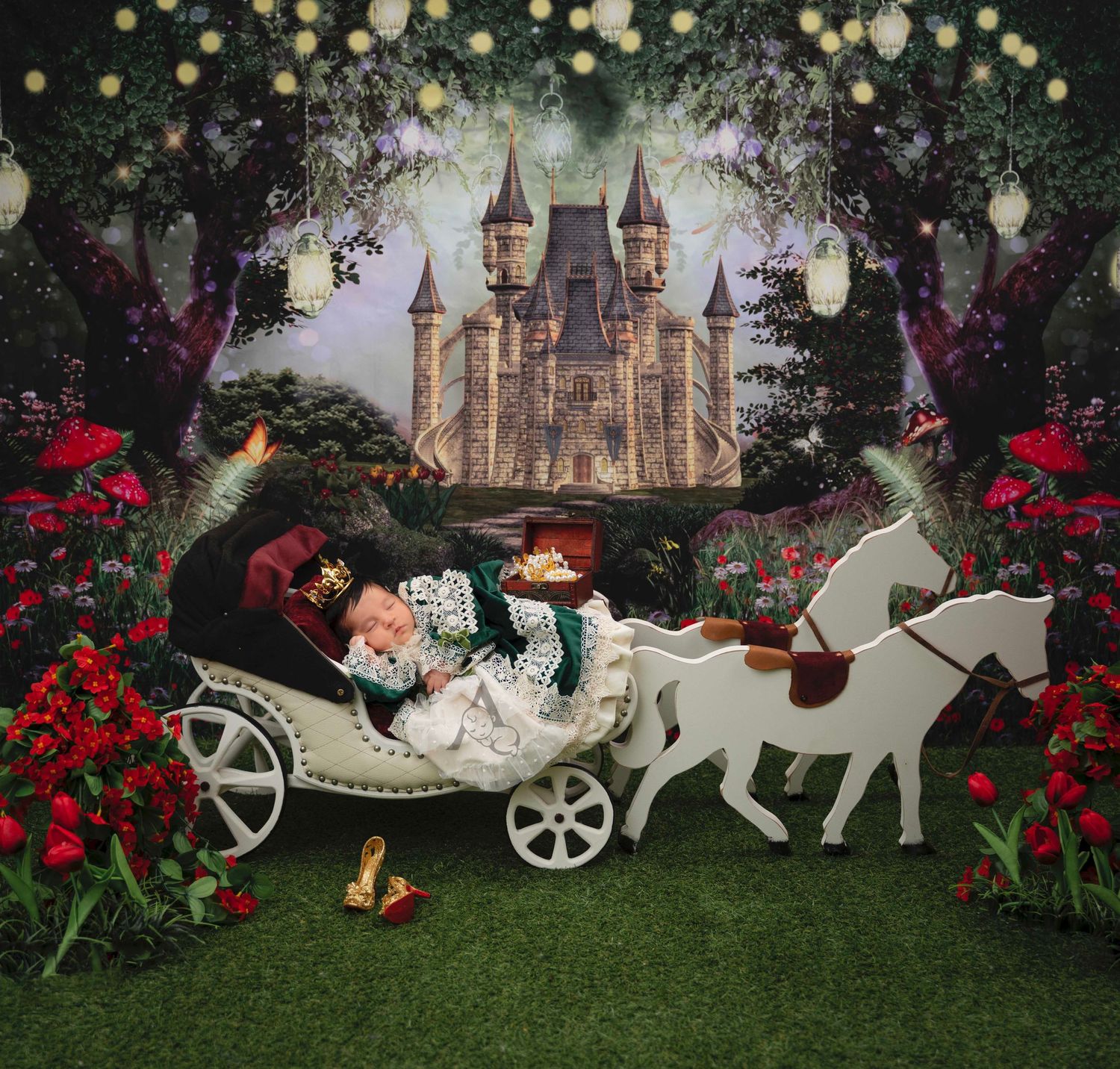 Newborn Baby in Princess Carriage
