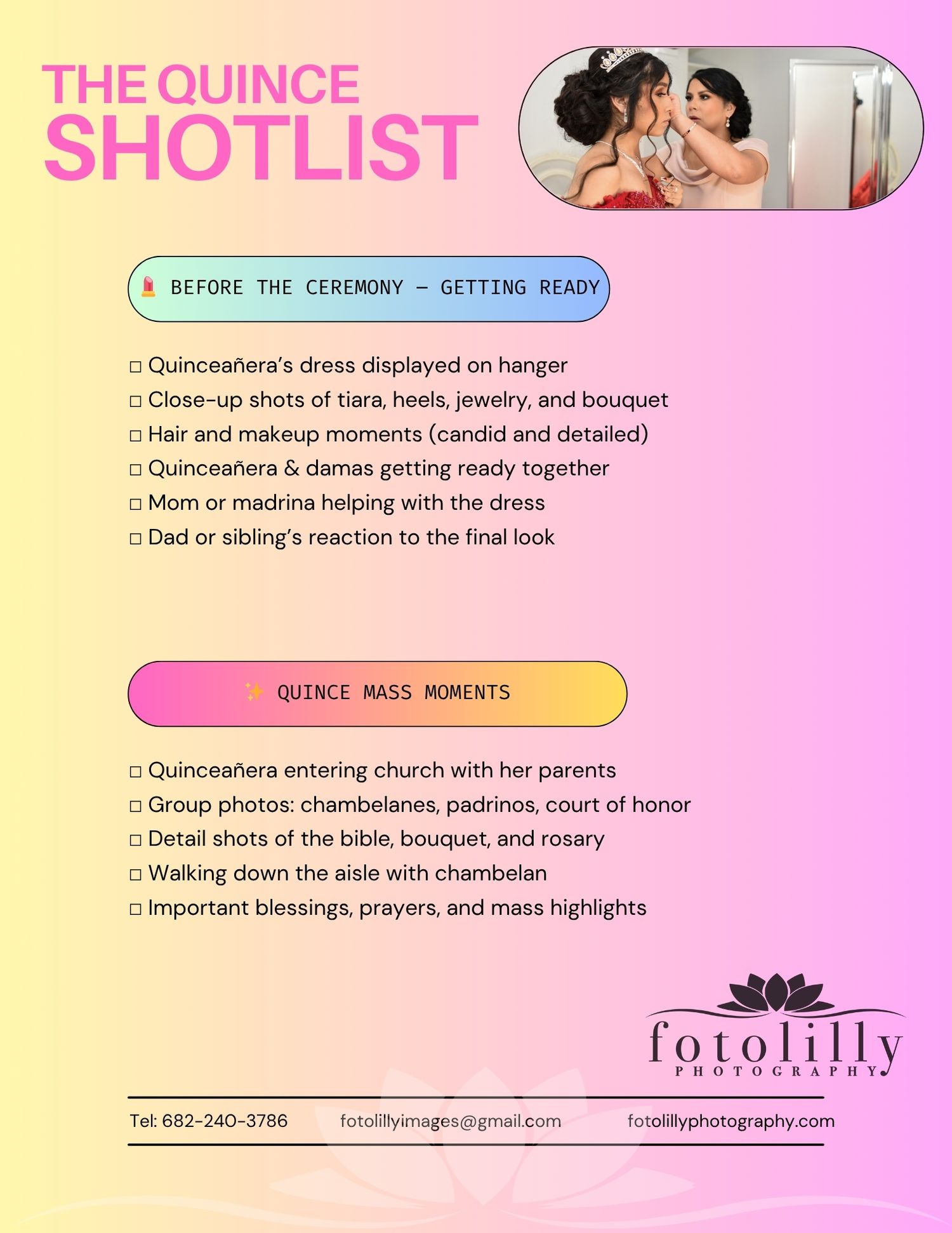 The Ultimate Quinceanera Photography Checklist for your Quince Celebration in Dallas Fort Worth by fotolilly photography DFW's Best Quince