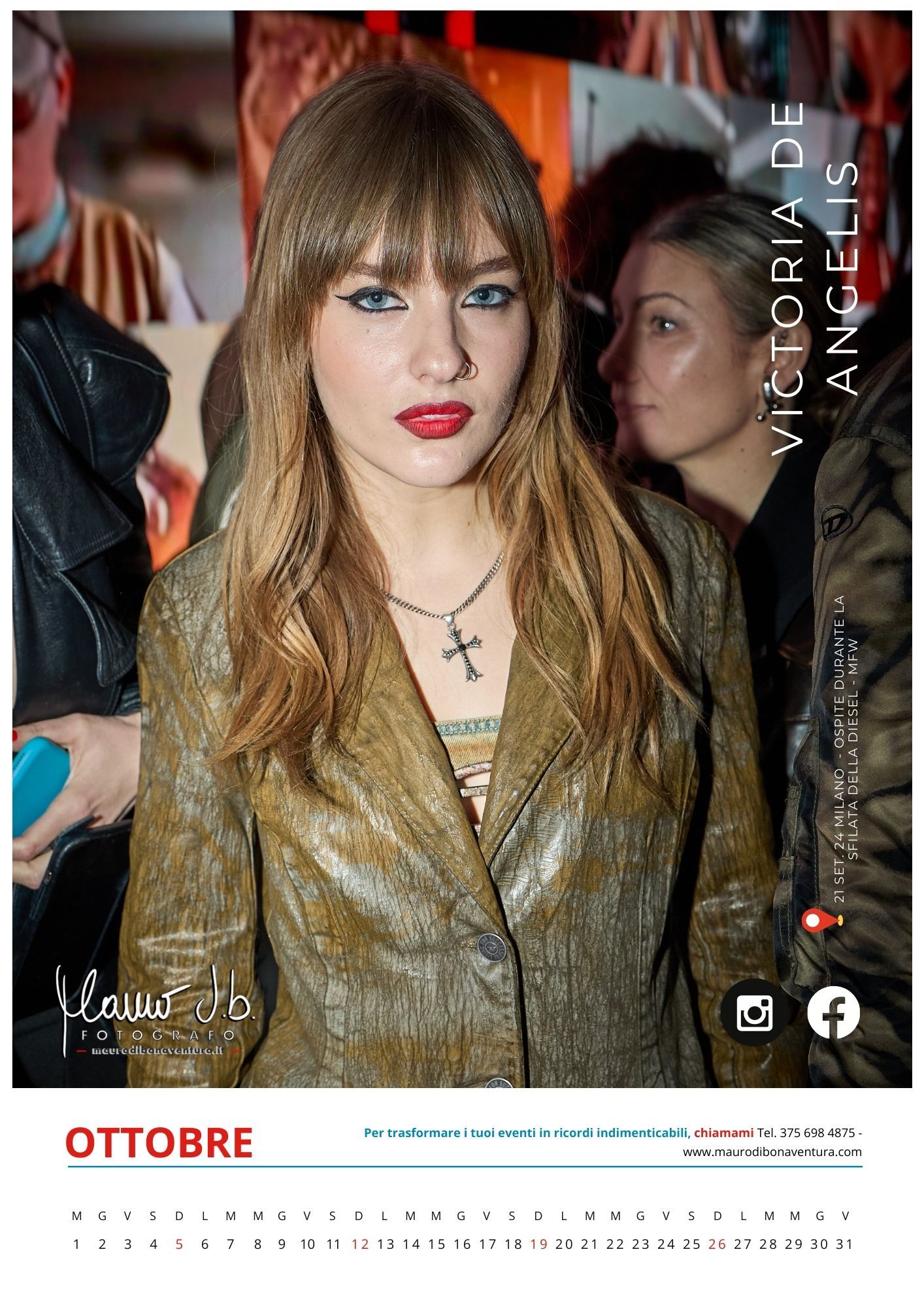 Person in metallic jacket at evening event for October calendar page.