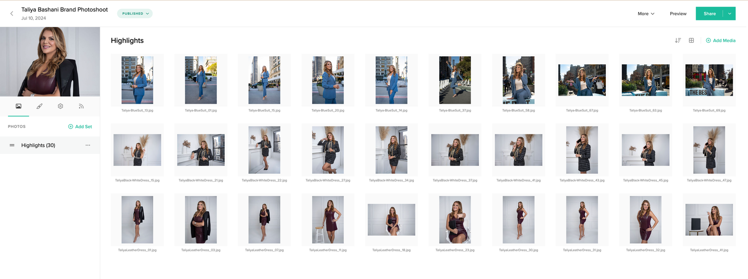 Grid display of clothing product photos showing various outfits and styles against white backgrounds.