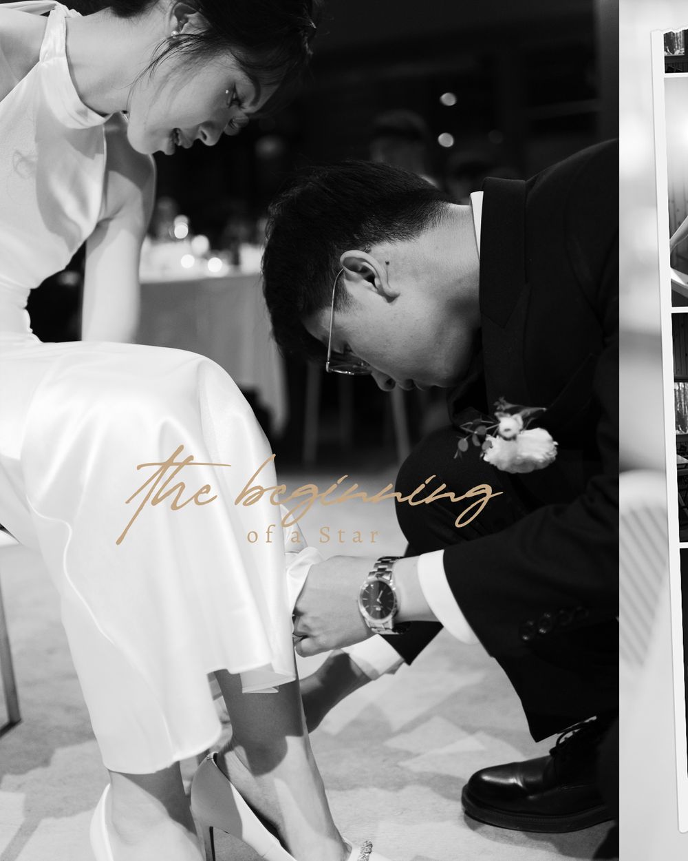 Black and white photo capturing a tender moment during wedding preparations.