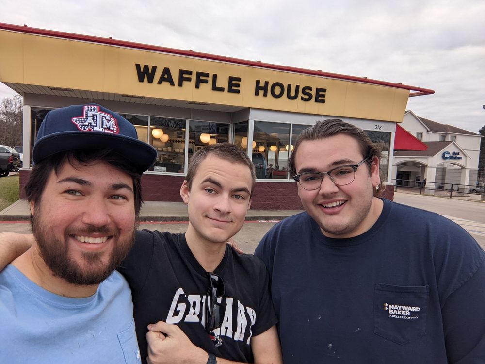 Friends-waffle house-happy-Texas-smiles
