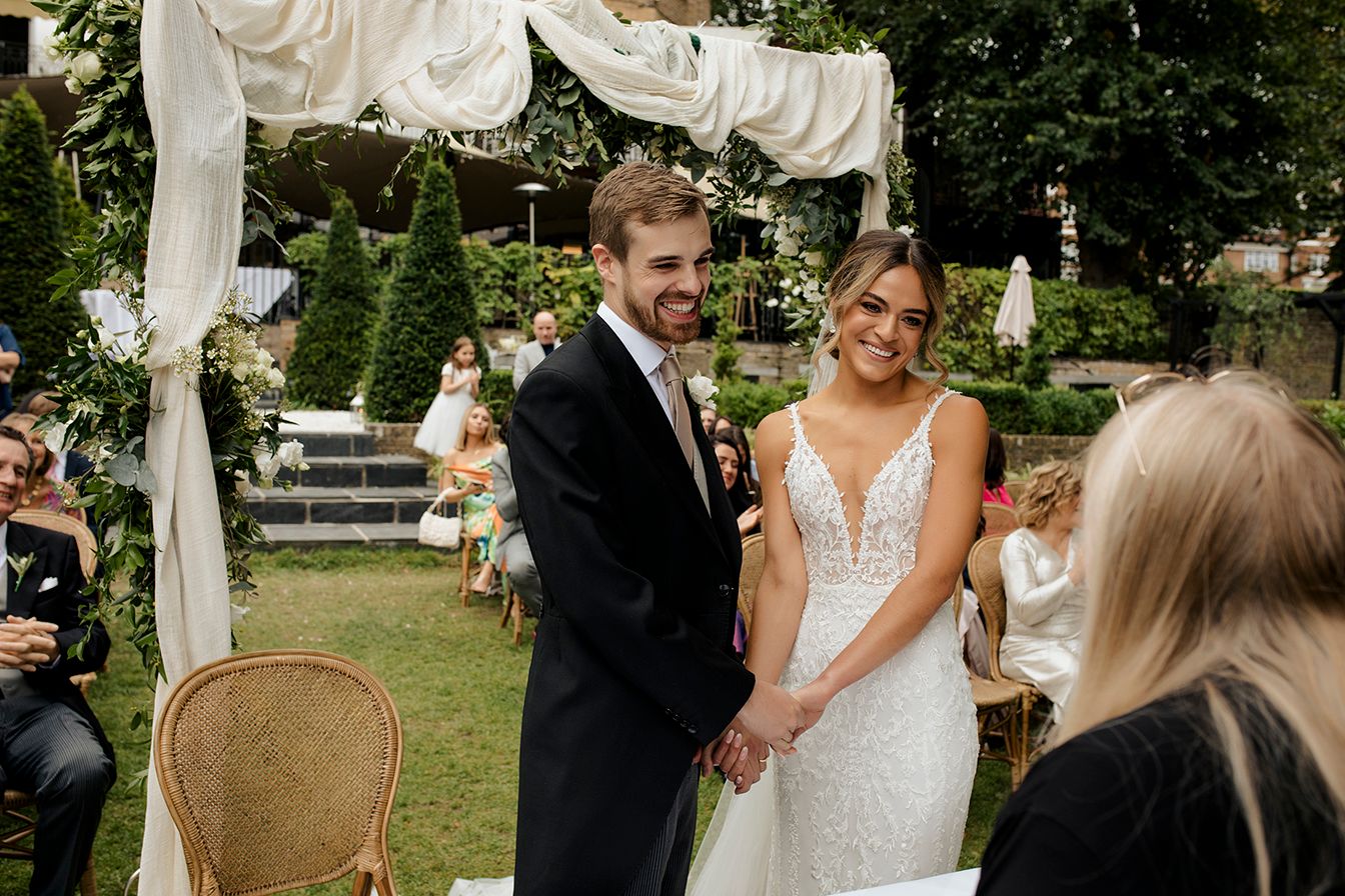 Couple marry in outdoor ceremony at Bingham Riverhouse, Richmond London
