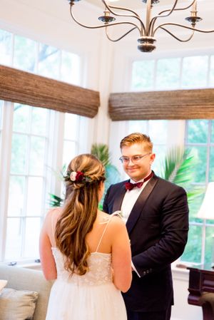 young couple has a first look on their wedding day at Woman's Club of Evanston in Chicago