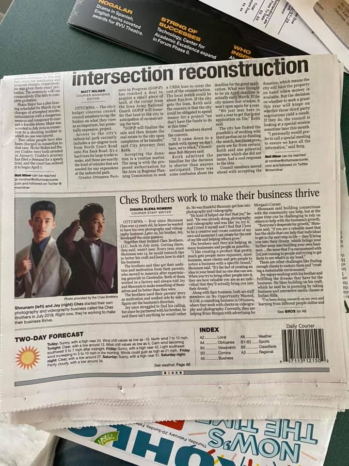 Ches Brothers LLC make it on the front page of the Ottumwa Courier of Ottumwa, Iowa