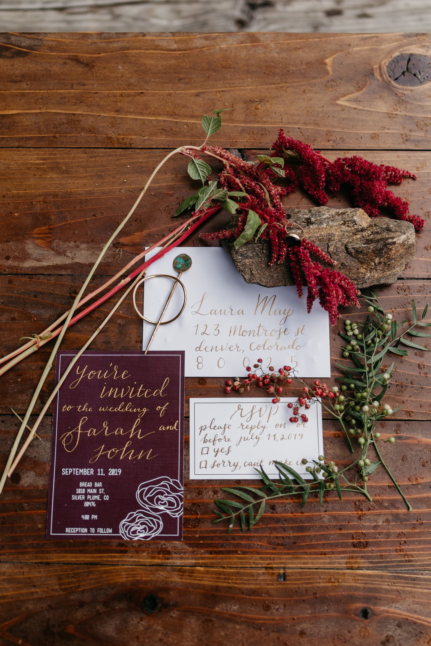 Rustic Unique Mountain wedding invites Bread Bar Silver Plume Colorado