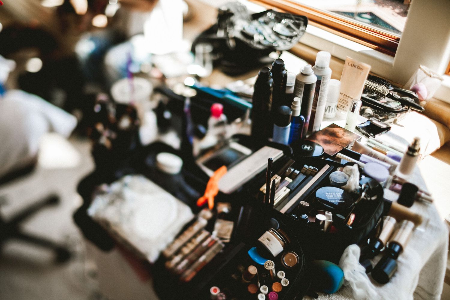 detail shot of makeup set preparation for wedding