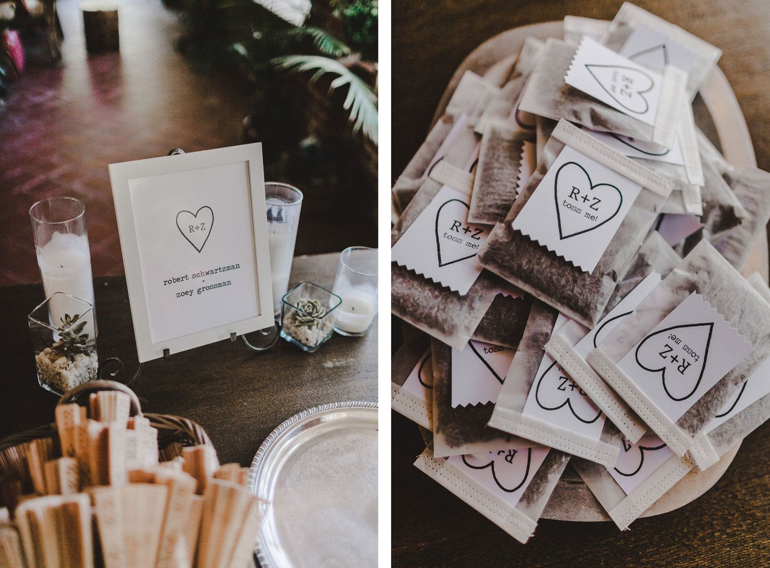 detail shot of welcome table at zoey and robert's wedding