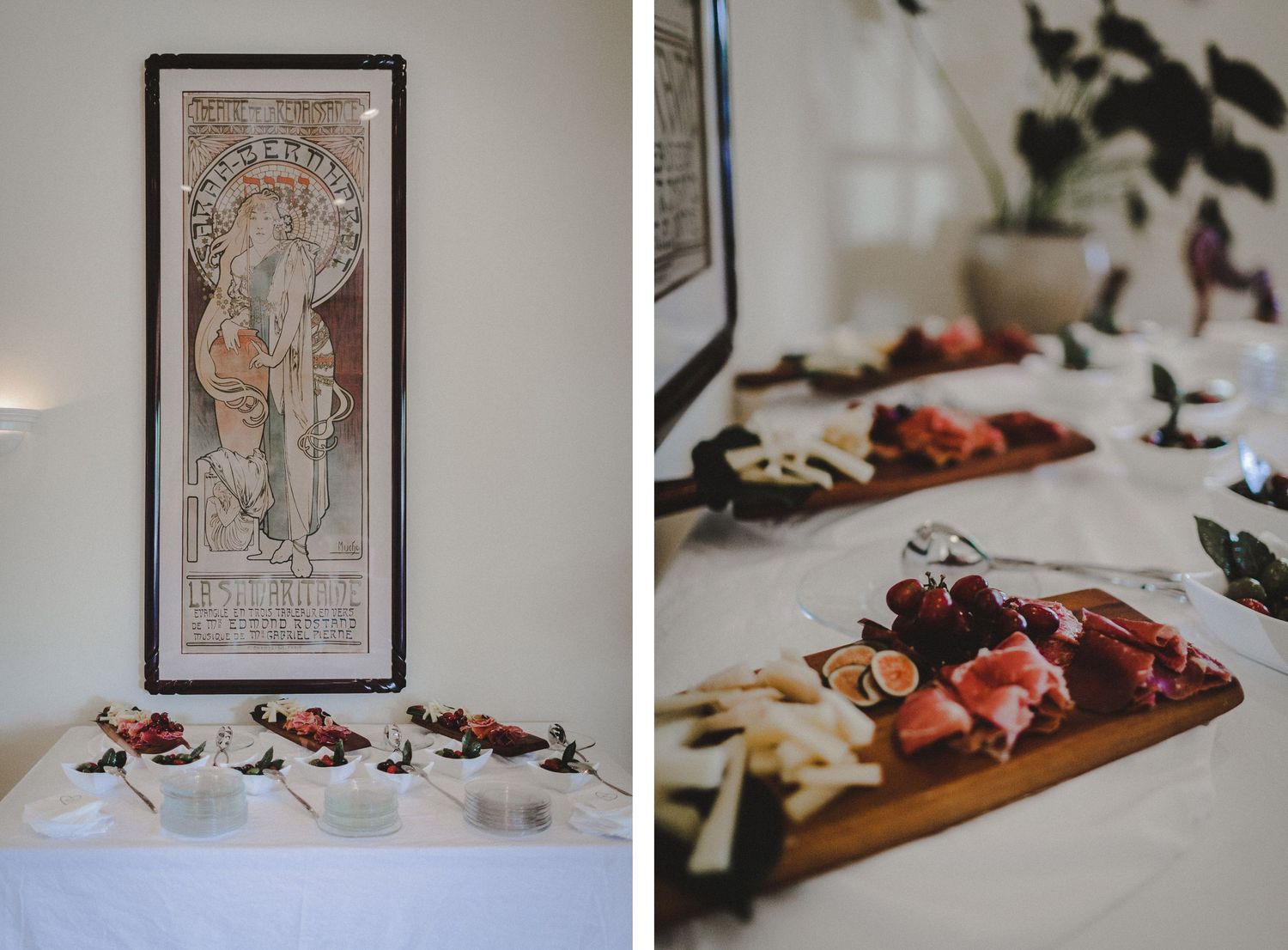 charcuterie assortment cheese and meat at cocktail hour for guests on wedding day