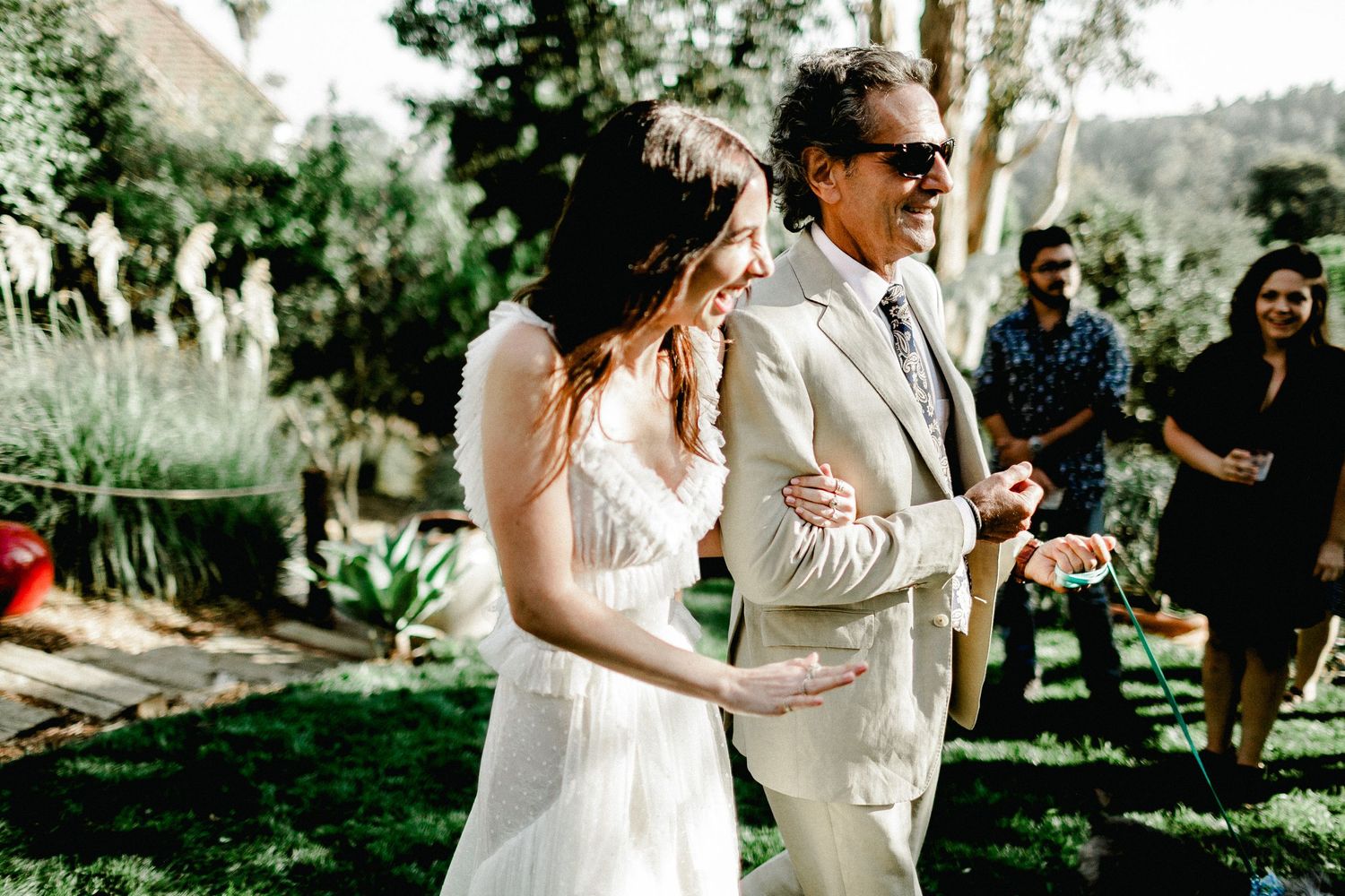 father and daughter approaching aisle