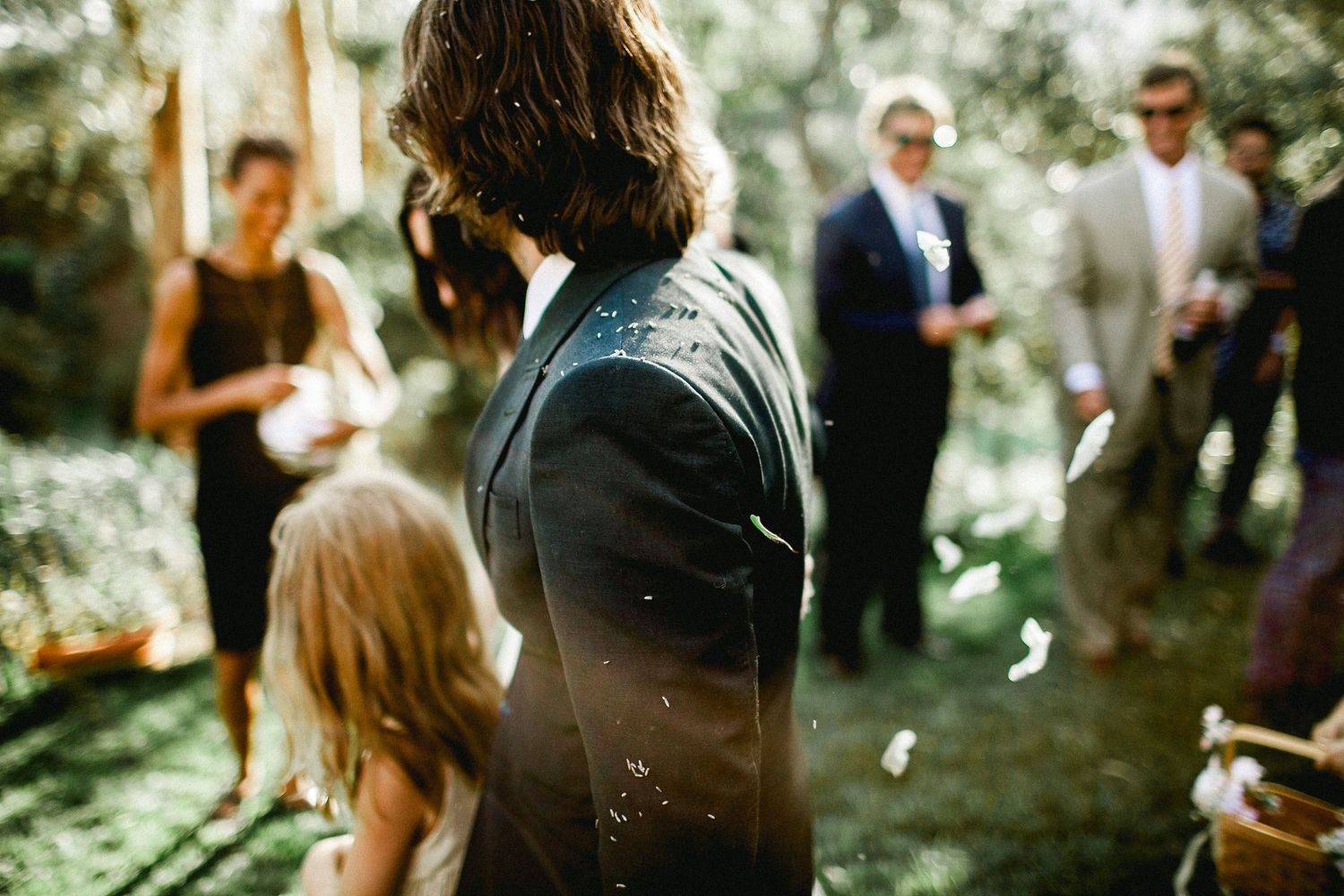 bride and groom exit ceremony with traditional lavender seeds
